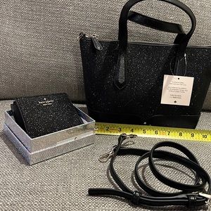 Sparkly bag & wallet NWT and box. Shoulder strap can be used as crossbody.